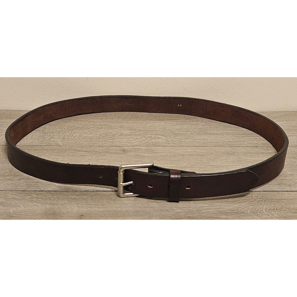 Bullhide Belts Mens 48 Dark Brown Leather Belt Made in USA Heavy Duty Buckle